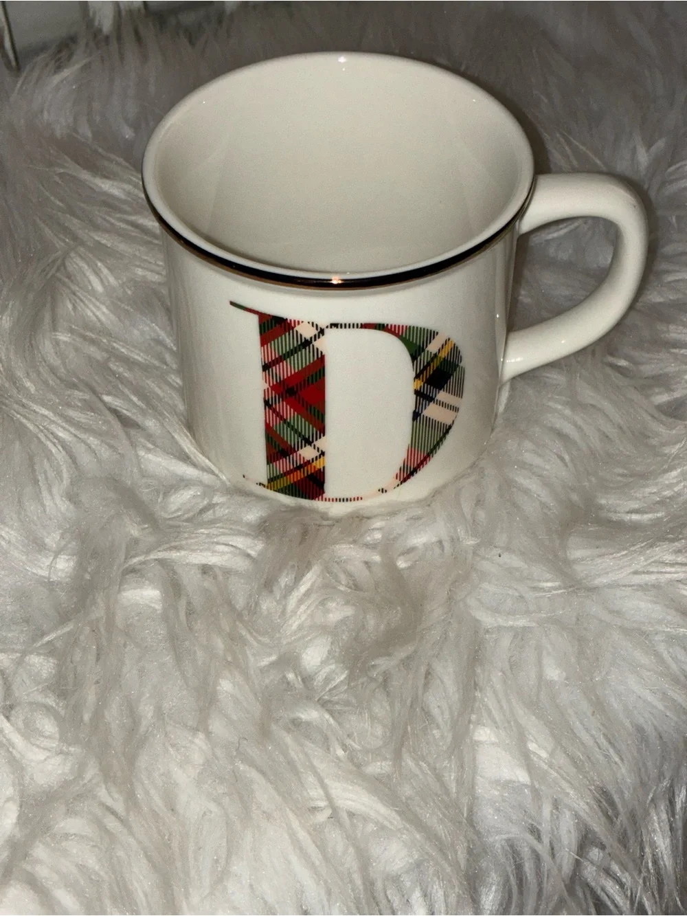 Like New Pottery Barn Plaid‎ Alphabet Stoneware Mug featuring the letter 